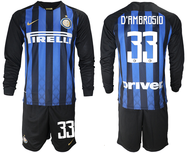2018-19 Inter Milan 33 D'AMBROSIO Home Long Sleeve Soccer Jersey