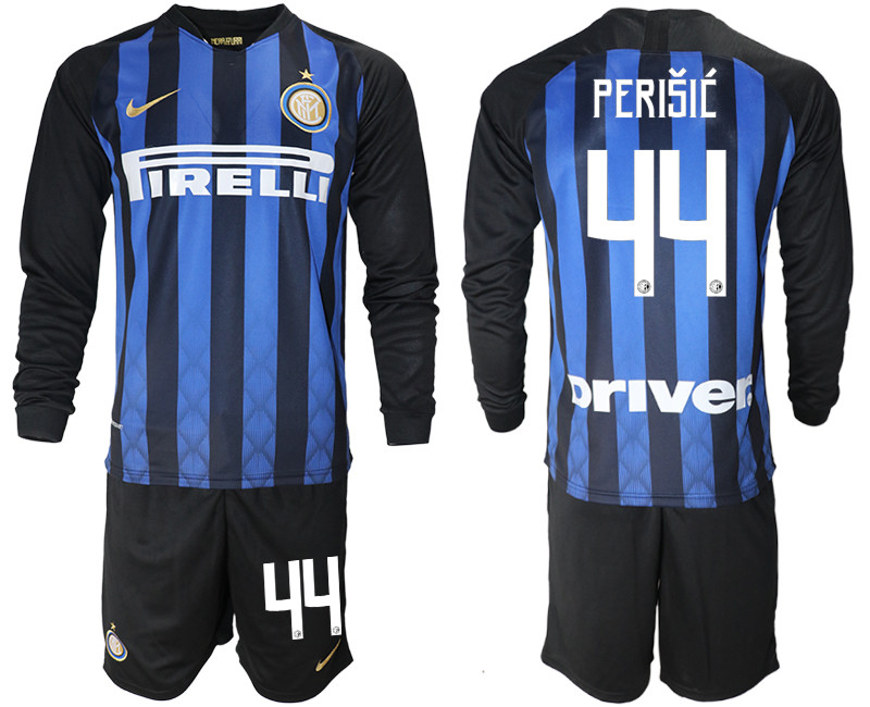 2018-19 Inter Milan 44 PERISIC Home Long Sleeve Soccer Jersey
