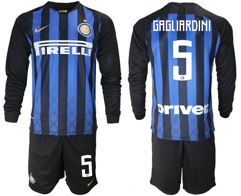 2018-19 Inter Milan 5 GAGLIARDINI Home Long Sleeve Soccer Jersey