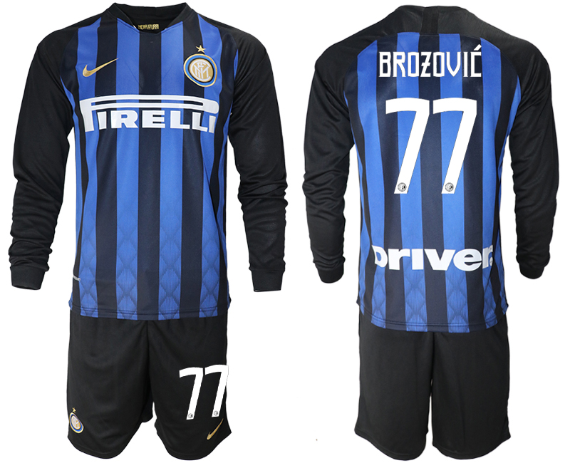 2018-19 Inter Milan 77 BROZOVIC Home Long Sleeve Soccer Jersey