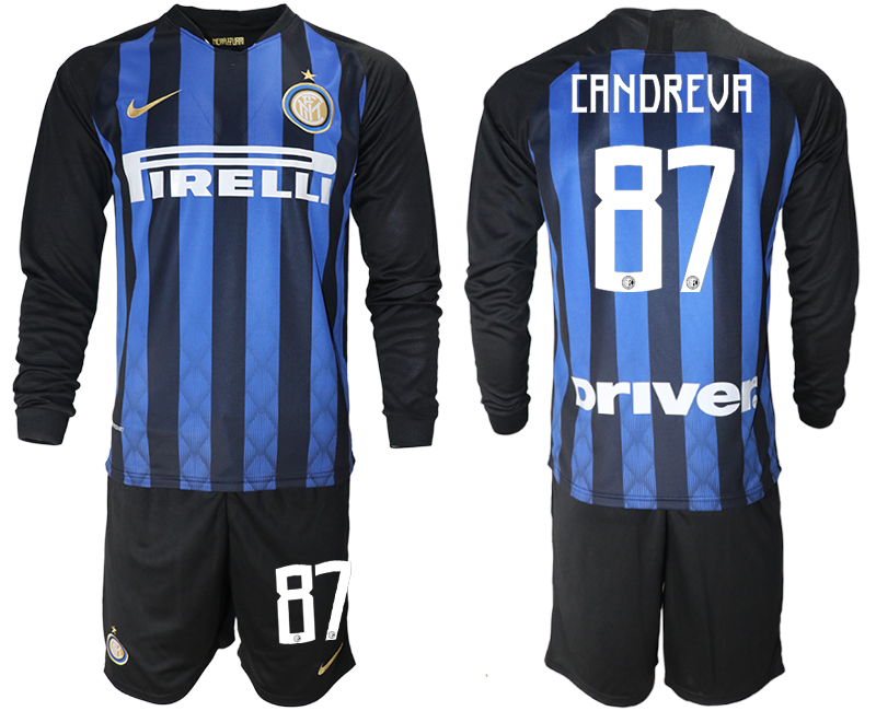 2018-19 Inter Milan 87 CANDREVA Home Long Sleeve Soccer Jersey