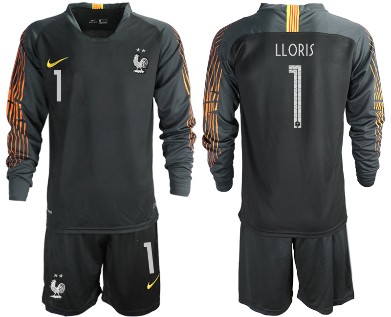France 1 LLORIS 2-Star Black Long Sleeve 2018 FIFA World Cup Goalkeeper Soccer Jersey