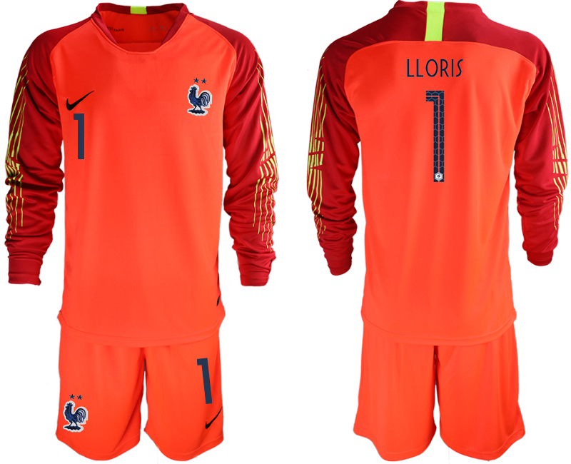 France 1 LLORIS 2-Star Red Long Sleeve 2018 FIFA World Cup Goalkeeper Soccer Jersey