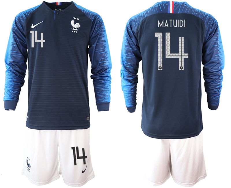 France 14 MATUIDI 2-Star Home Long Sleeve 2018 FIFA World Cup Soccer Jersey - Click Image to Close