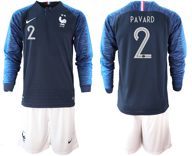 France 2 PAVARD 2-Star Home Long Sleeve 2018 FIFA World Cup Soccer Jersey - Click Image to Close