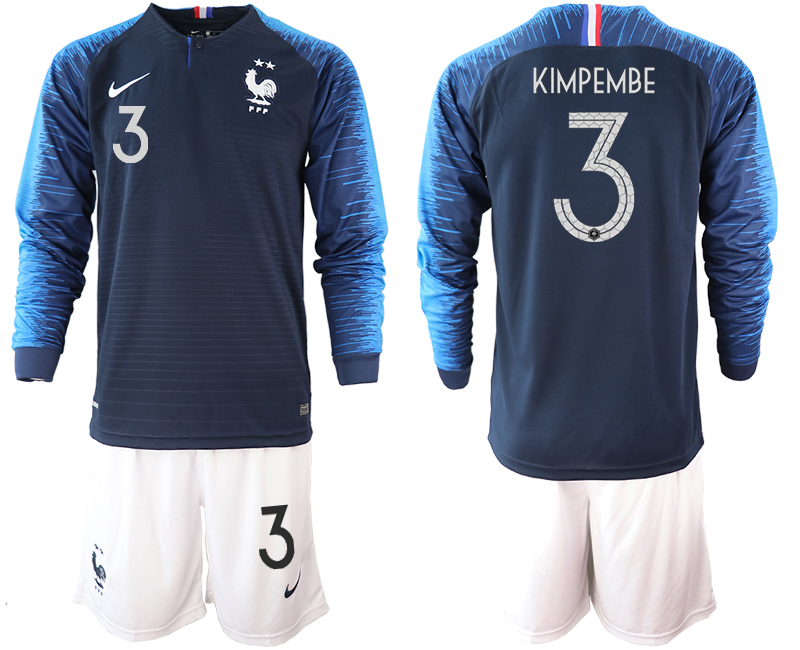 France 3 KIMPEMBE 2-Star Home Long Sleeve 2018 FIFA World Cup Soccer Jersey - Click Image to Close