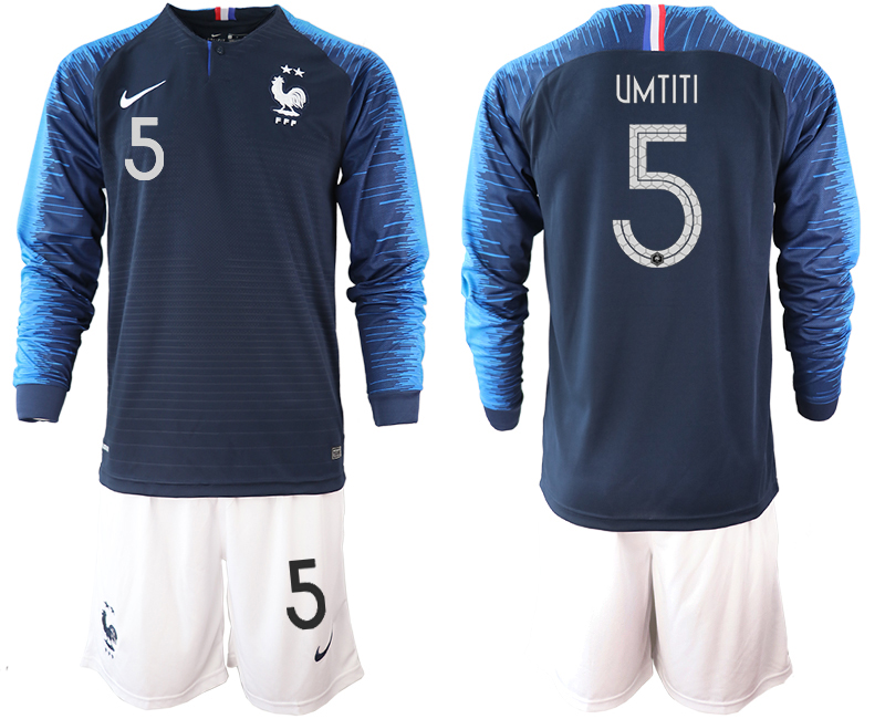 France 5 UMTITI 2-Star Home Long Sleeve 2018 FIFA World Cup Soccer Jersey - Click Image to Close