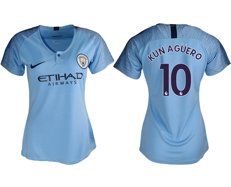 2018-19 Manchester City 10 KUN AGUERO Home Women Soccer Jersey