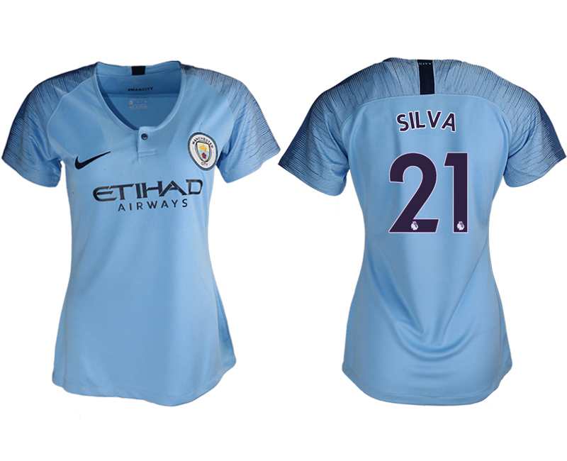 2018-19 Manchester City 21 SILVA Home Women Soccer Jersey