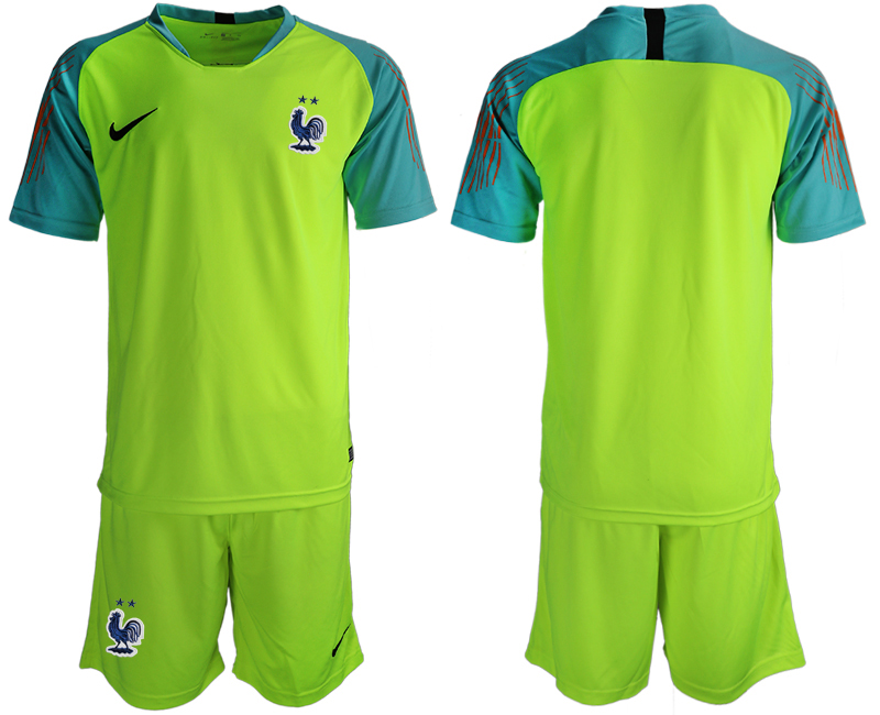 France 2-Star Fluorescent Green 2018 FIFA World Cup Goalkeeper Soccer Jersey