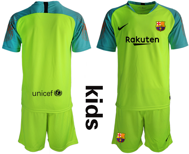 2018-19 Barcelona Fluorescent Green Youth Goalkeeper Soccer Jersey