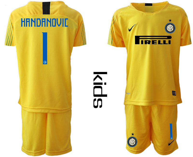 2018-19 Inter Milan 1 HANDANOVIC Yellow Youth Goalkeeper Soccer Jersey - Click Image to Close