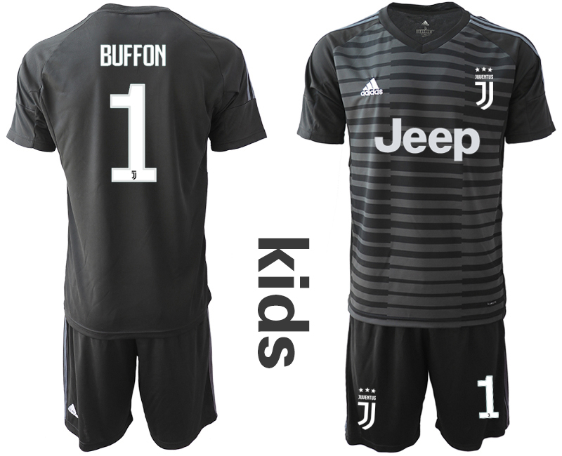 2018-19 Juventus 1 BUFFON Black Youth Goalkeeper Soccer Jersey