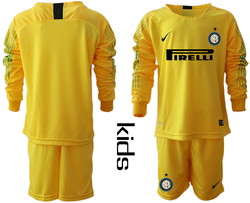 2018-19 Inter Milan Yellow Youth Long Sleeve Soccer Jersey