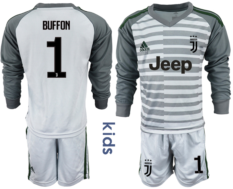 2018-19 Juventus 1 BUFFON Gray Youth Long Sleeve Goalkeeper Soccer Jersey