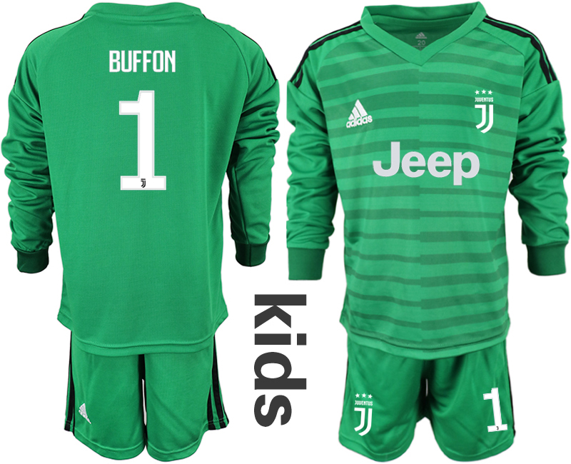 2018-19 Juventus 1 BUFFON Green Youth Long Sleeve Goalkeeper Soccer Jersey