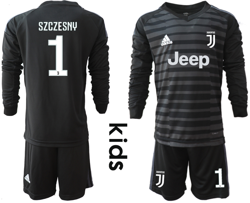 2018-19 Juventus 1 SZCZESNY Black Youth Long Sleeve Goalkeeper Soccer Jersey