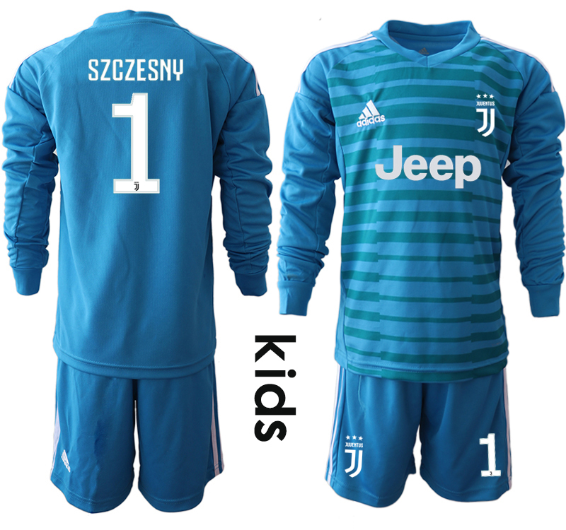 2018-19 Juventus 1 SZCZESNY Blue Youth Long Sleeve Goalkeeper Soccer Jersey