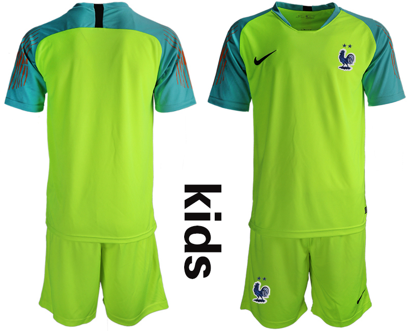 France 2-Star Fluorescent Green Youth 2018 FIFA World Cup Goalkeeper Soccer Jersey