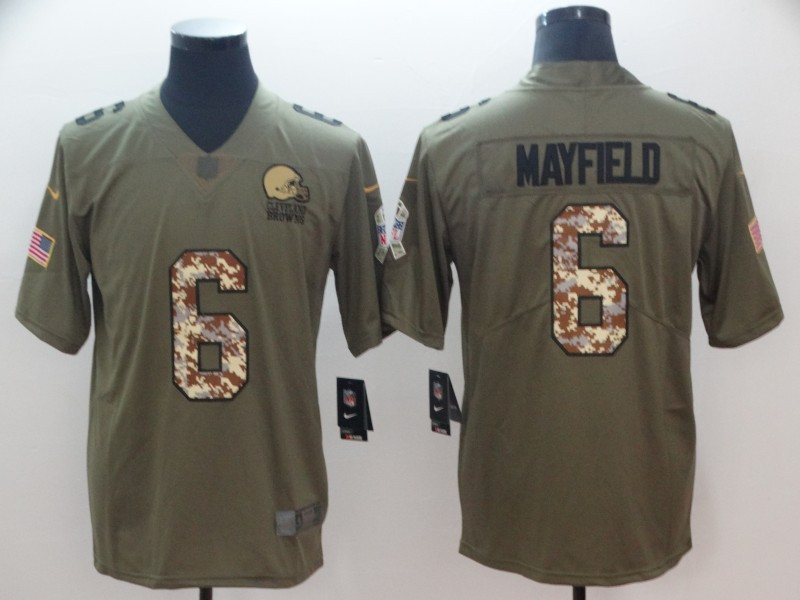 Nike Browns 6 Baker Mayfield Olive Camo Salute To Service Limited Jersey