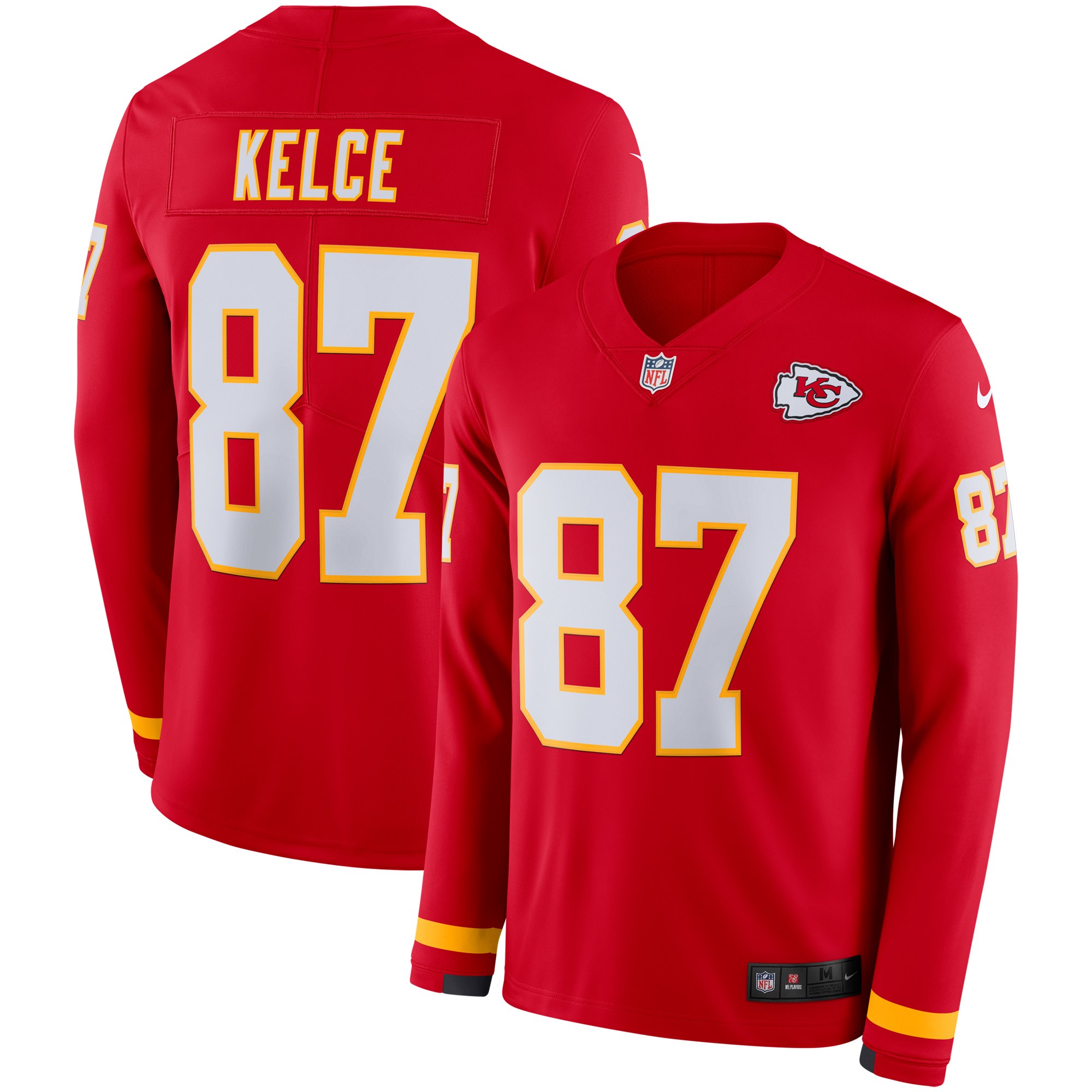 Nike Chiefs 87 Travis Kelce Red Therma Long Sleeve Jersey