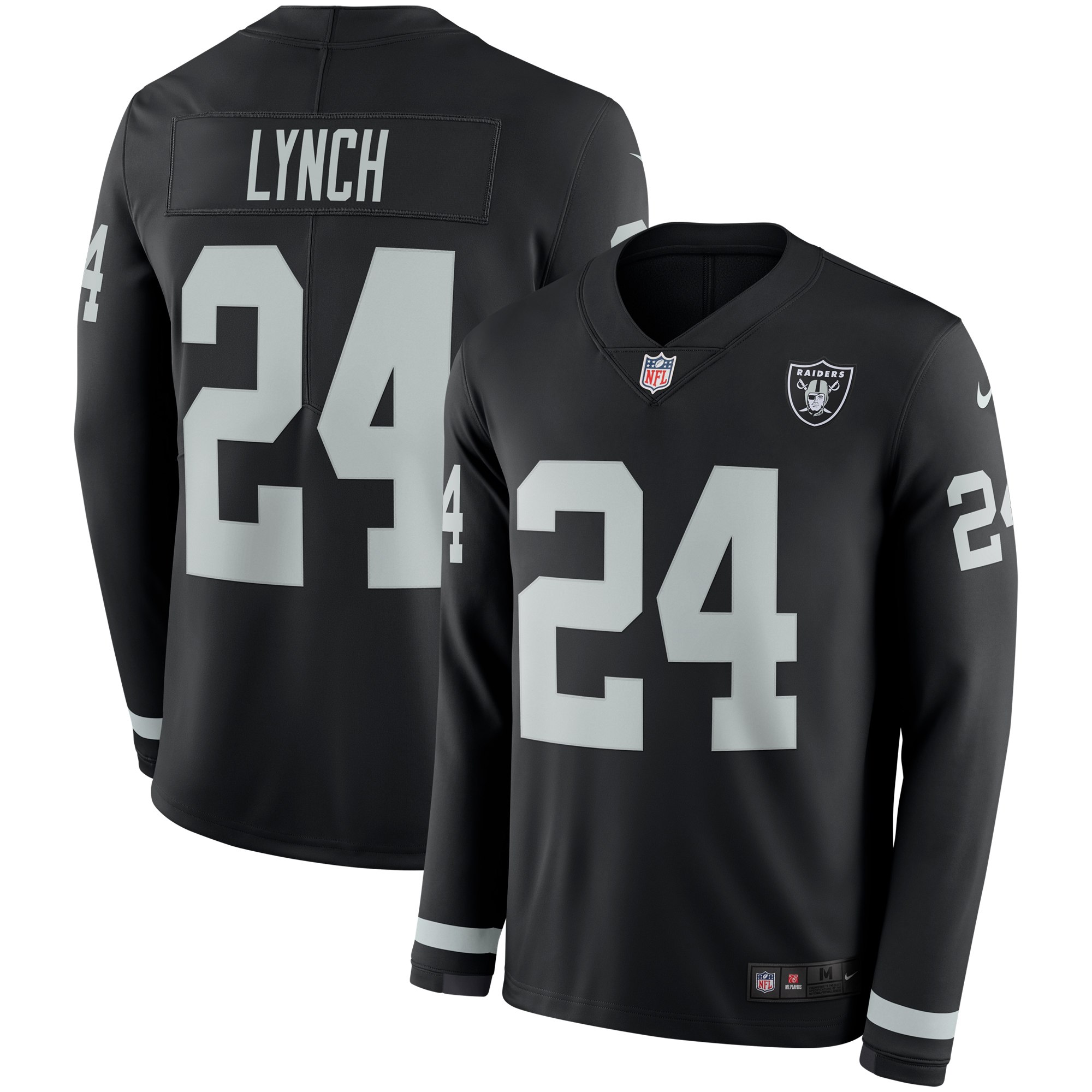 Nike Raiders 24 Marshawn Lynch Black Therma Long Sleeve Jersey