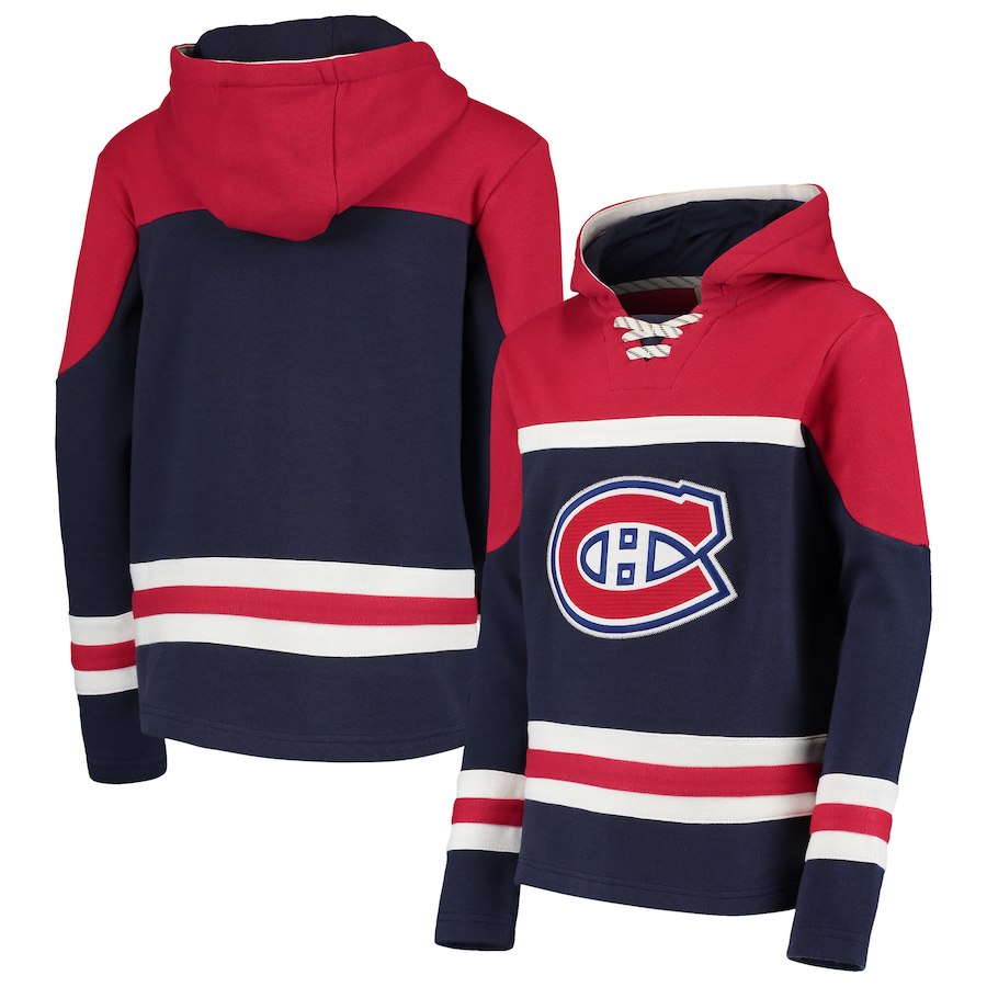 Montreal Canadiens Navy Men's Customized All Stitched Hooded Sweatshirt