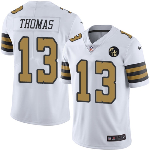Nike Saints 13 Michael Thomas White With Tom Benson Patch Color Rush Limited Jersey