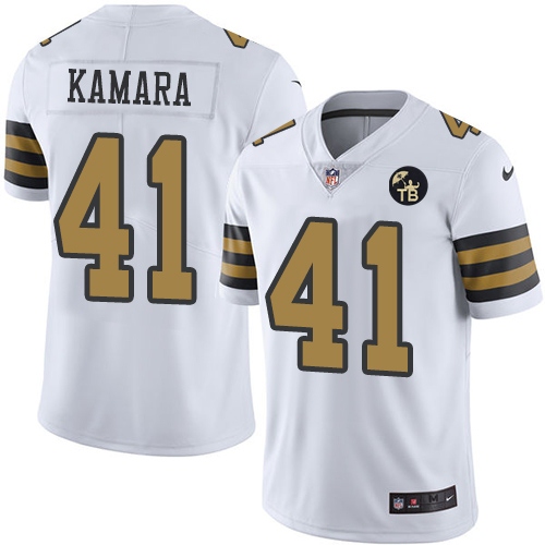 Nike Saints 41 Alvin Kamara White With Tom Benson Patch Color Rush Limited Jersey