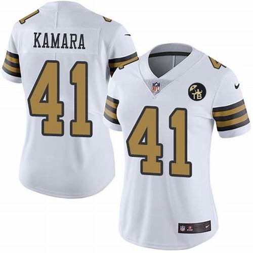 Nike Saints 41 Alvin Kamara White Women With Tom Benson Patch Color Rush Limited Jersey