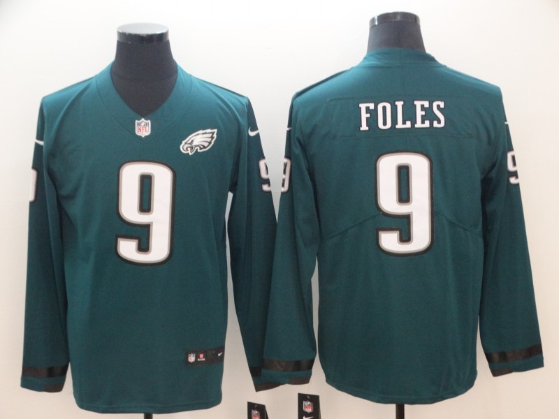 Nike Eagles 9 Nick Foles Green Therma Long Sleeve Jersey