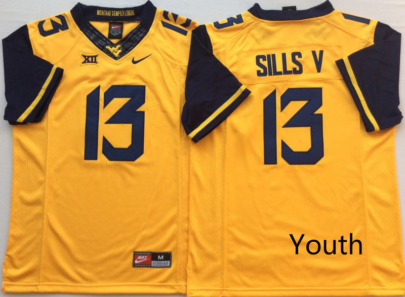 West Virginia Mountaineers 13 David Sills V Gold Youth Nike College Football Jersey