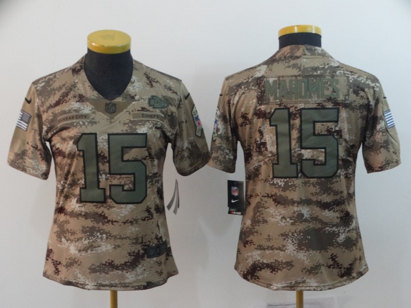Nike Chiefs 15 Patrick Mahomes Camo Women Salute To Service Limited Jersey