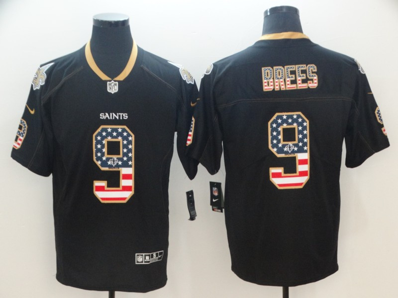 Nike Saints 9 Drew Brees Black USA Flag Fashion Limited Jersey