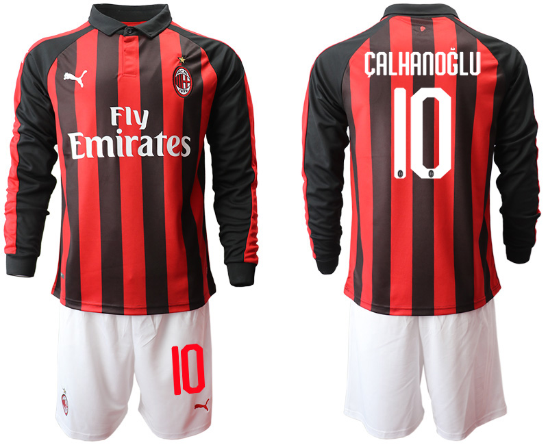 2018-19 AC Milan 10 CALHANOGLU Home Long Sleeve Soccer Jersey