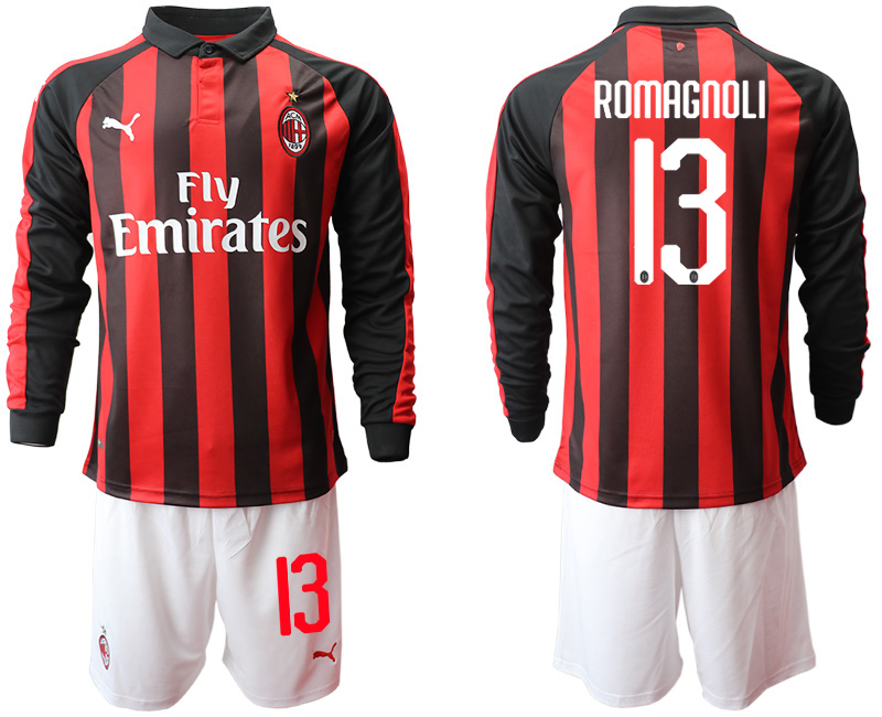2018-19 AC Milan 13 ROMAGNOLI Home Long Sleeve Soccer Jersey