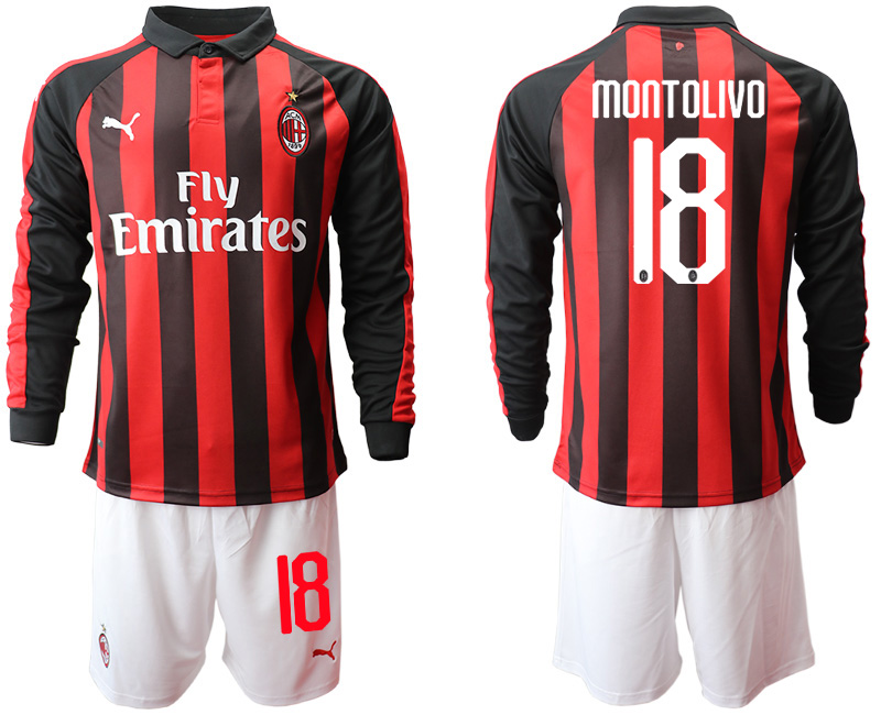 2018-19 AC Milan 18 MONTOLIVO Home Long Sleeve Soccer Jersey