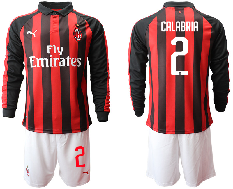 2018-19 AC Milan 2 CALABRIA Home Long Sleeve Soccer Jersey
