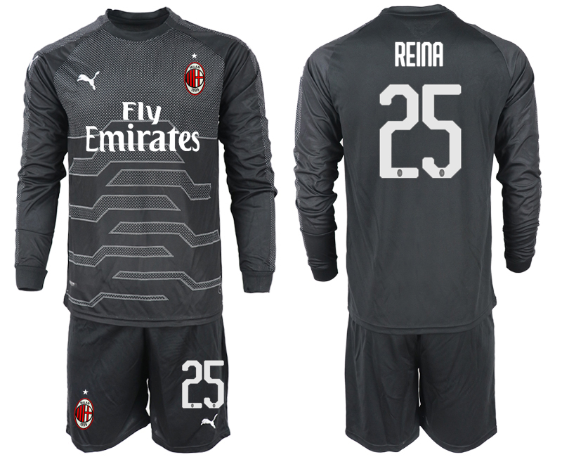 2018-19 AC Milan 25 REINA Black Long Sleeve Goalkeeper Soccer Jersey