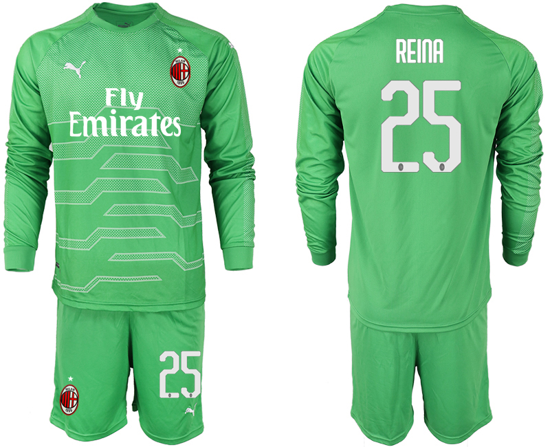 2018-19 AC Milan 25 REINA Green Long Sleeve Goalkeeper Soccer Jersey - Click Image to Close