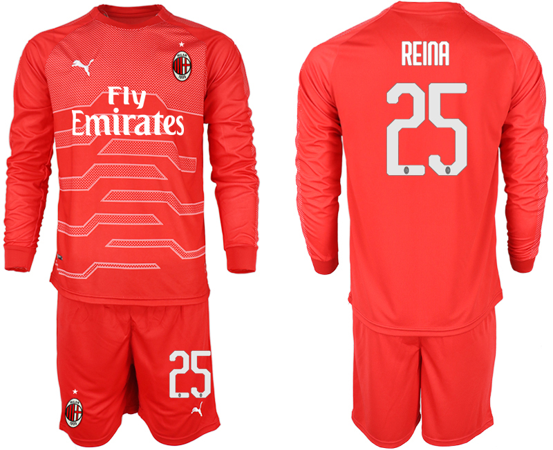 2018-19 AC Milan 25 REINA Red Long Sleeve Goalkeeper Soccer Jersey