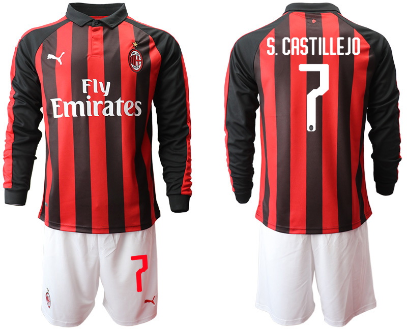 2018-19 AC Milan 7 S.CASTILLEJO Home Long Sleeve Soccer Jersey