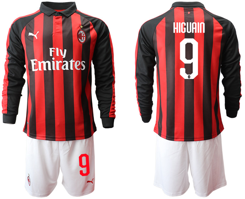 2018-19 AC Milan 9 HIGUAIN Home Long Sleeve Soccer Jersey