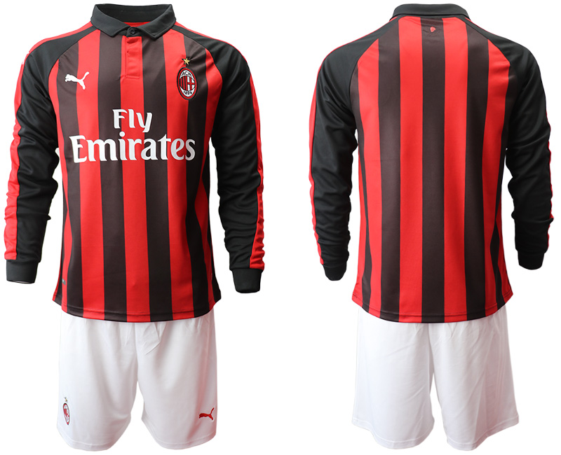 2018-19 AC Milan Home Long Sleeve Soccer Jersey