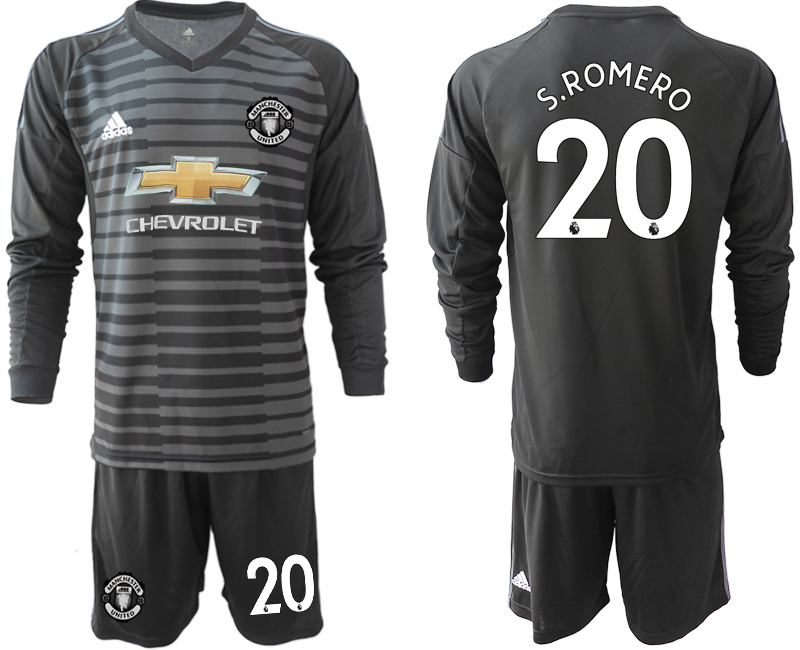 2018-19 Manchester United 20 S.ROMERO Black Long Sleeve Goalkeeper Soccer Jersey - Click Image to Close