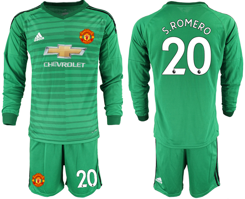 2018-19 Manchester United 20 S.ROMERO Green Long Sleeve Goalkeeper Soccer Jersey - Click Image to Close