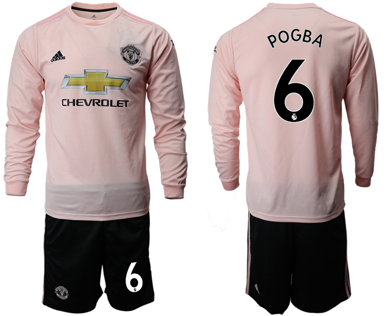 2018-19 Manchester United 6 POGBA Away Long Sleeve Soccer Jersey - Click Image to Close