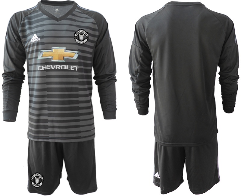 2018-19 Manchester United Black Long Sleeve Goalkeeper Soccer Jersey - Click Image to Close
