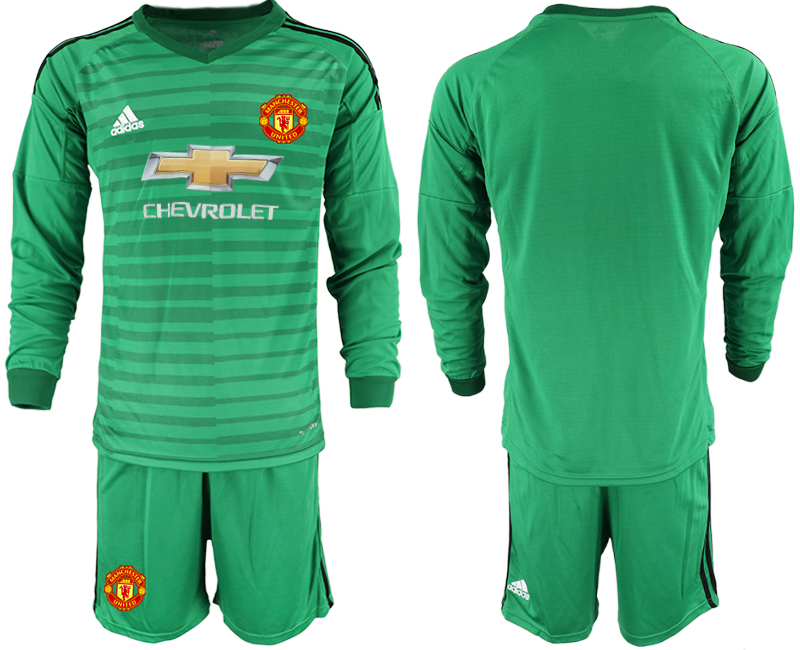 2018-19 Manchester United Green Long Sleeve Goalkeeper Soccer Jersey - Click Image to Close