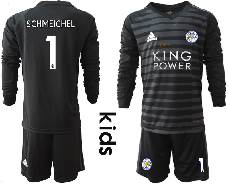 2018-19 Leicester City 1 SCHMEICHEL Black Youth Long Sleeve Goalkeeper Soccer Jersey
